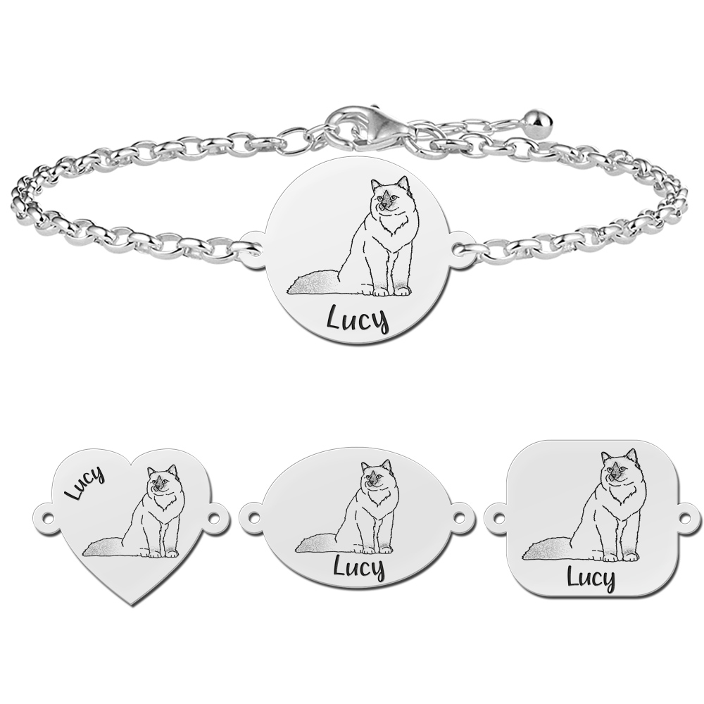 Silbernes Armband mit Katze und Gravur Heilige Birma