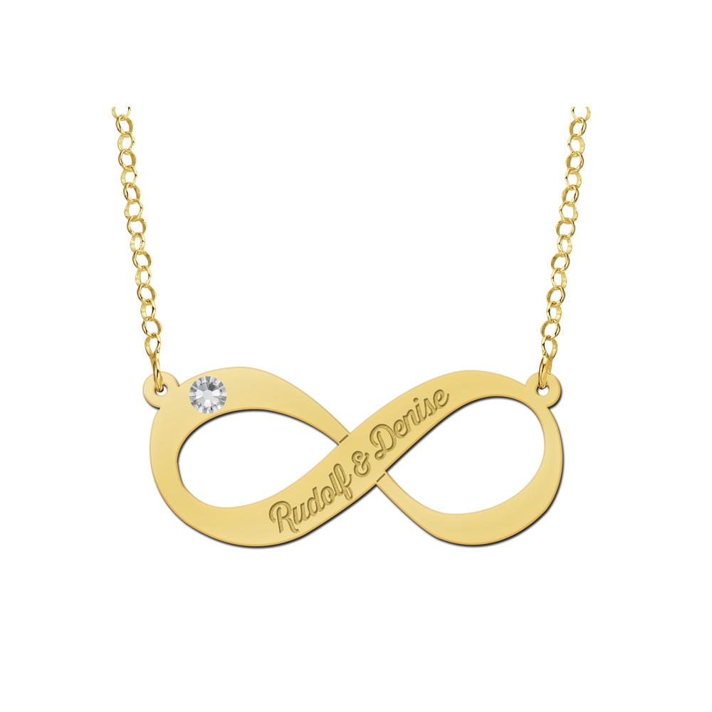 Goldene Infinity-Kette mit Zirkonia und zwei gravierten Namen