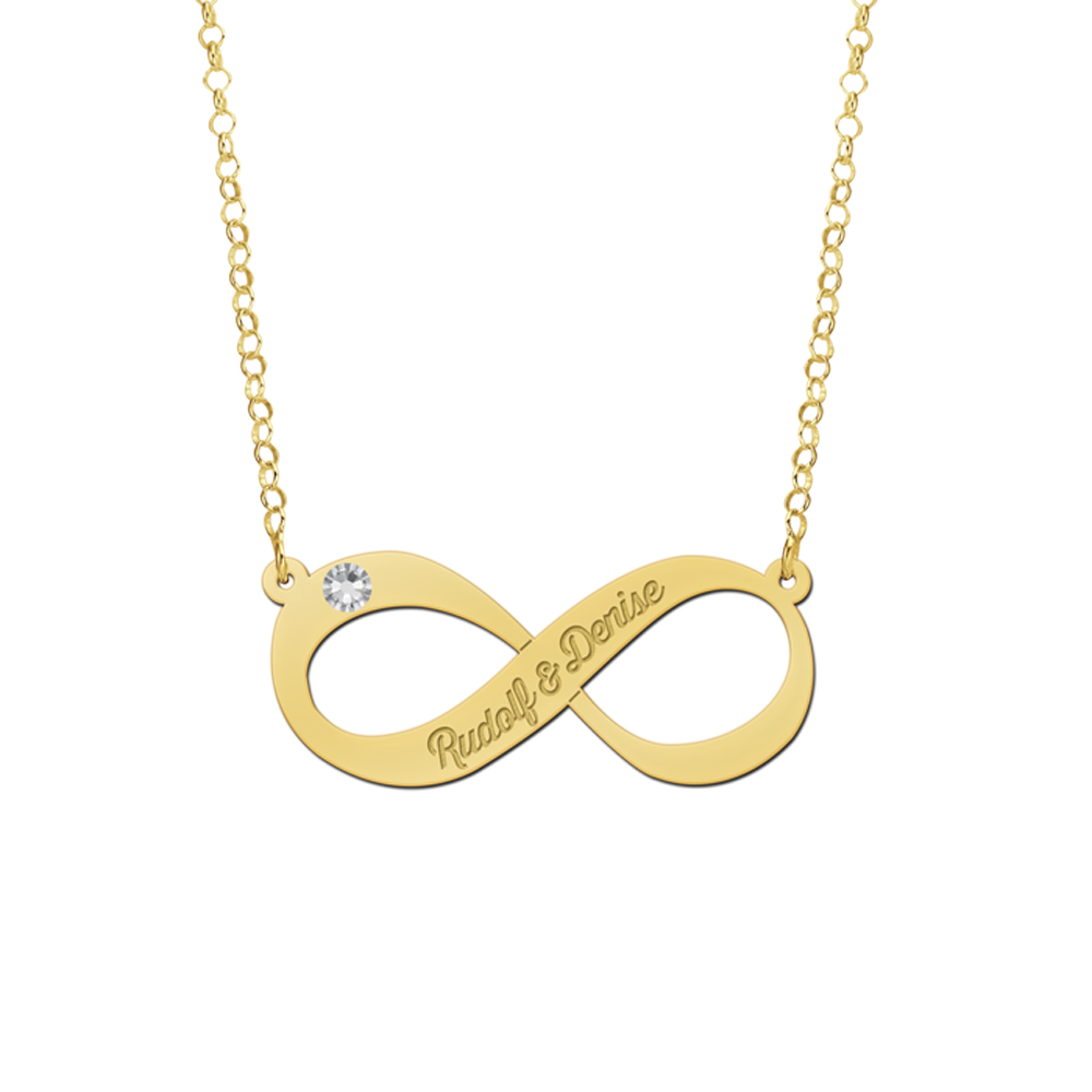 Goldene Infinity-Kette mit Zirkonia und zwei gravierten Namen