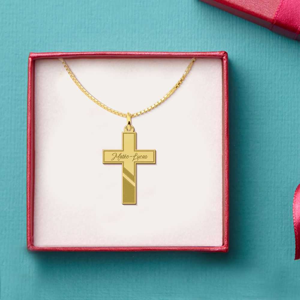 Goldenes Kommunion-Kreuz mit Namensgravur