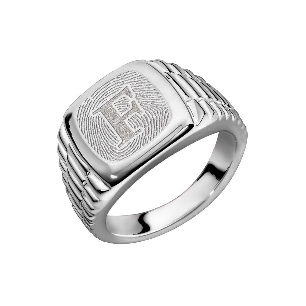 Rolex-Stil Siegelring Silber mit Fingerabdruck