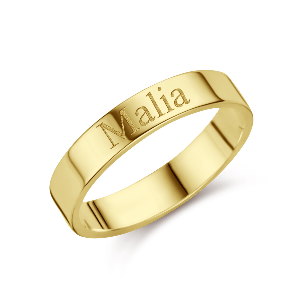 Goldener Ring mit Fingerabdruck und Name - 4 mm flach