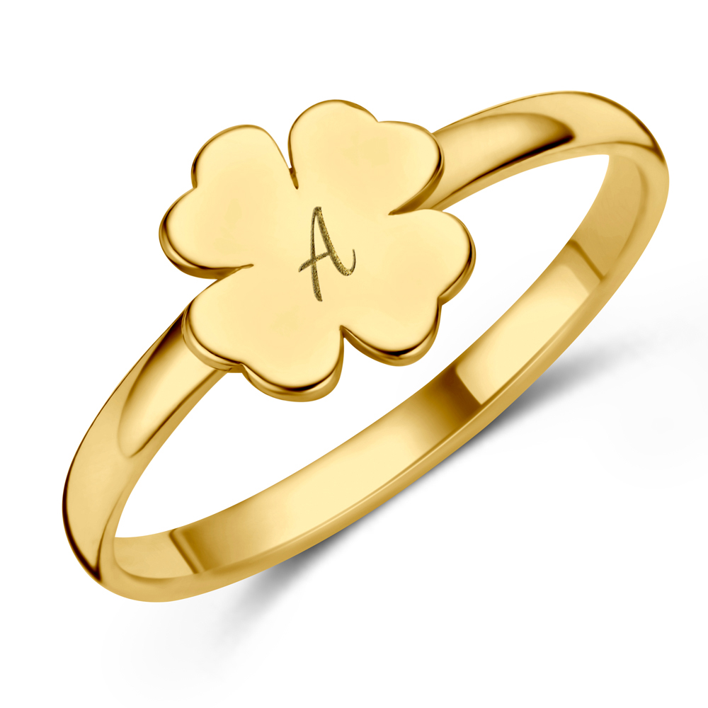 Goldener Ring mit Kleeblatt und Initialen