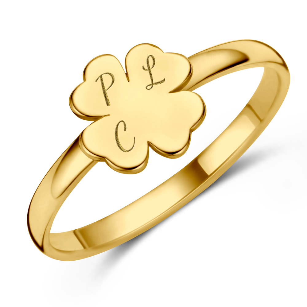 Goldener Ring mit Kleeblatt und Initialen