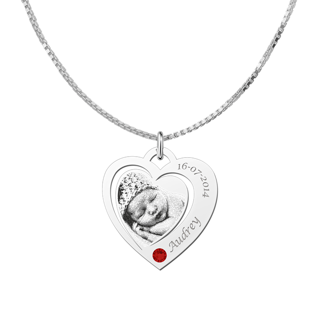 Foto Herz mit Gravur und Swarovski kristall silber