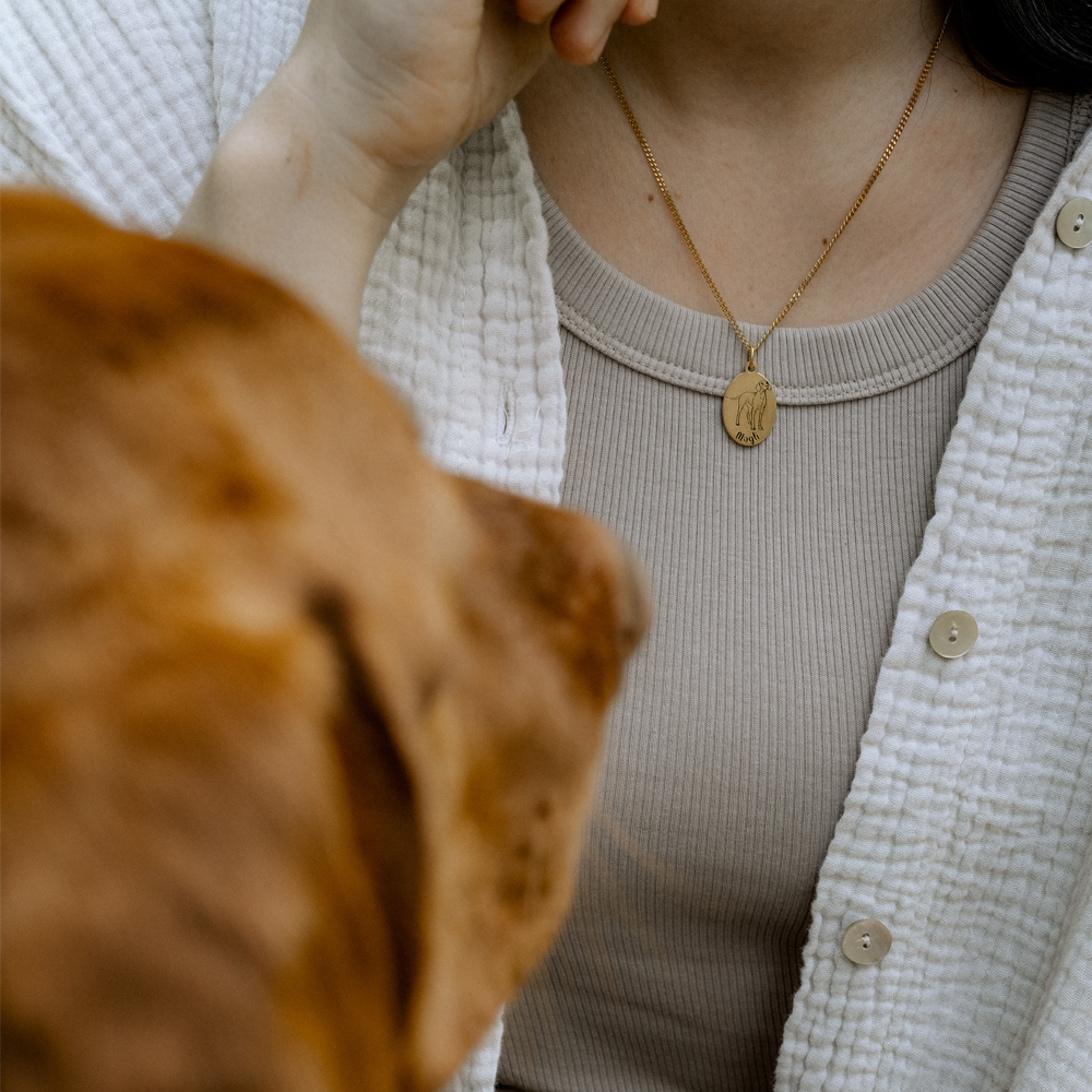 Goldene Hunde Kettenanhänger mit Name Chow Chow