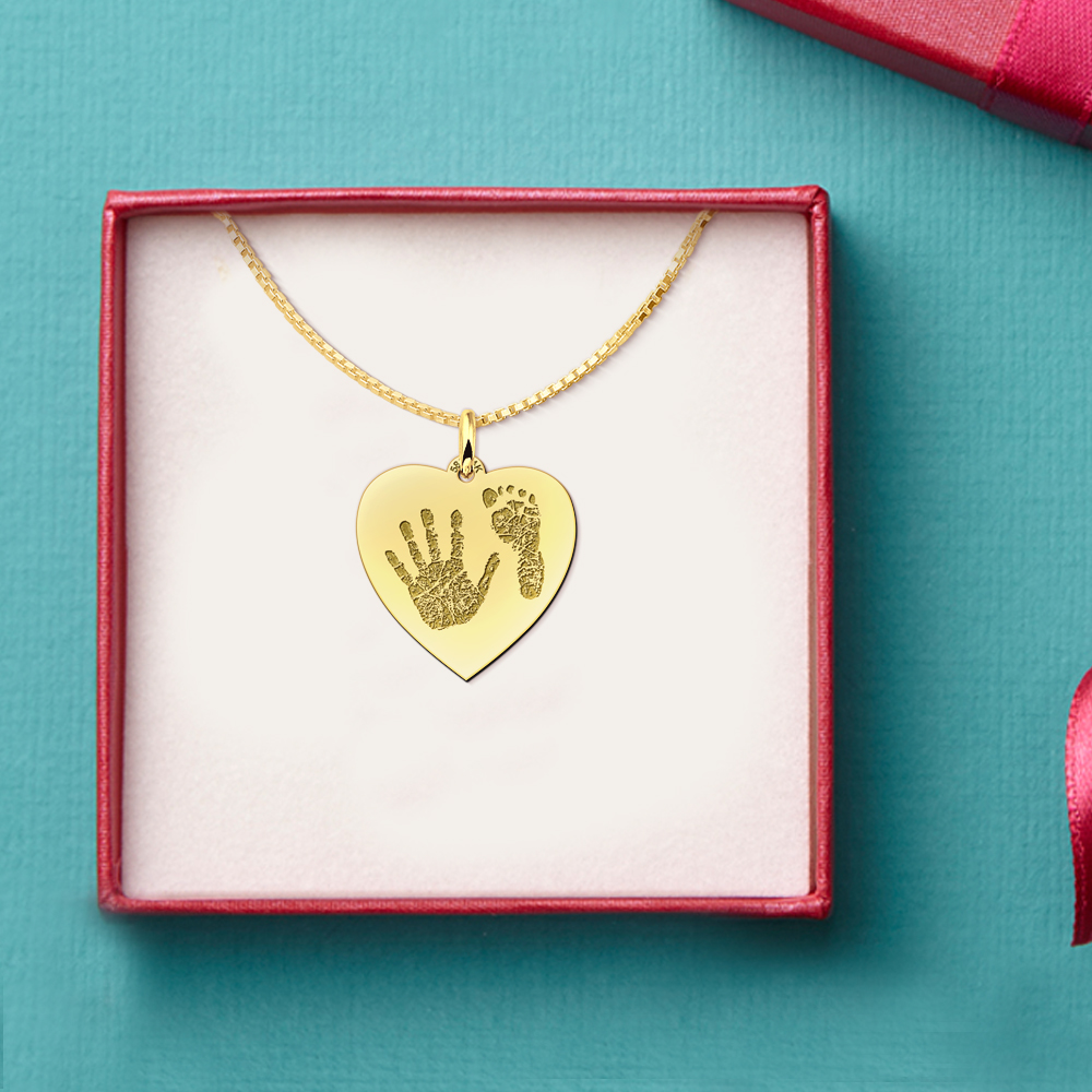 Herzanhänger mit Hand- und Fußabdruck in Gold