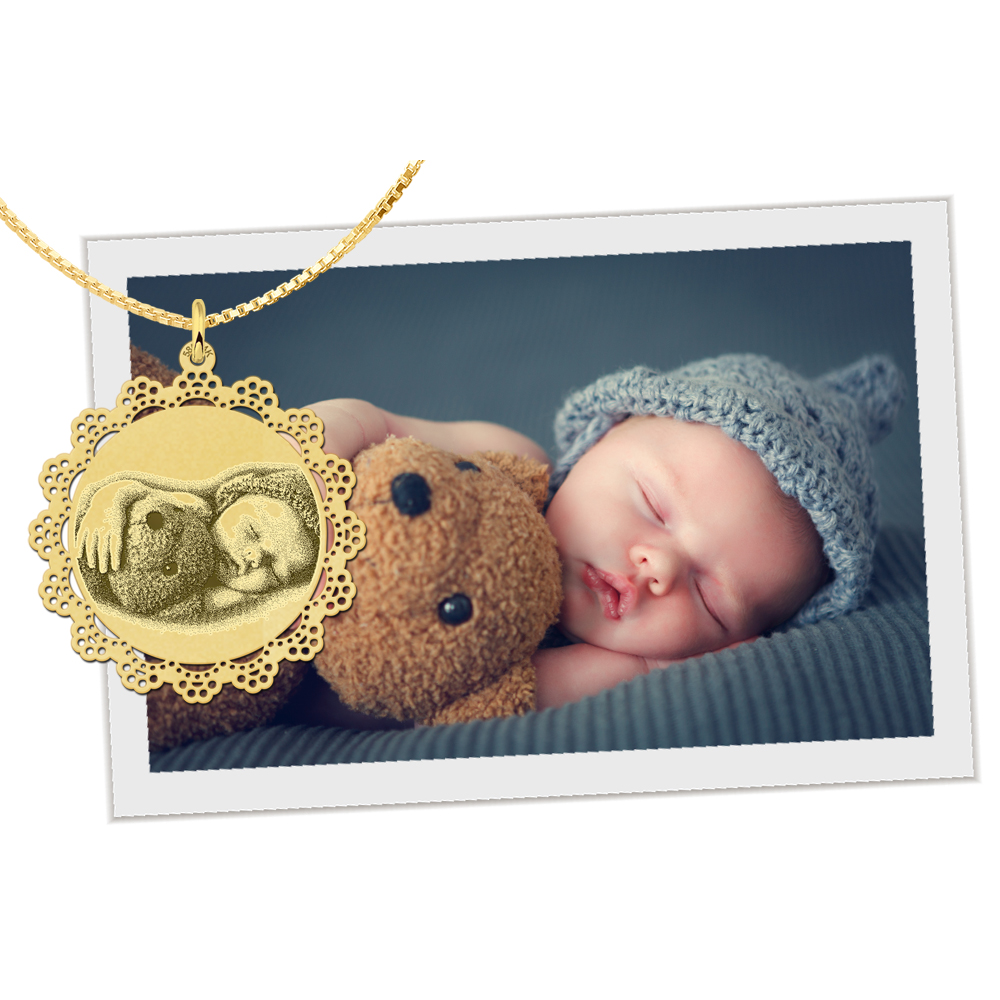 Fotoschmuck rund mit zierlichen rand gold