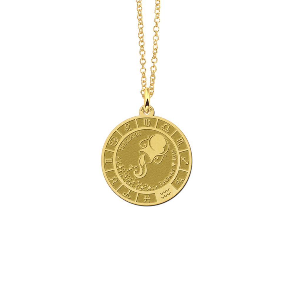 Goldener runder Sternzeichen Anhänger Wassermann