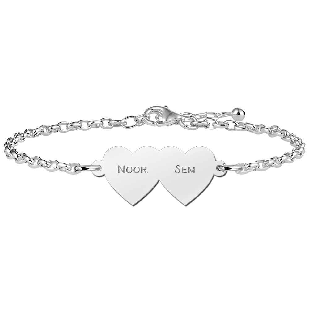 Armband mit zwei Herzen aus Silber