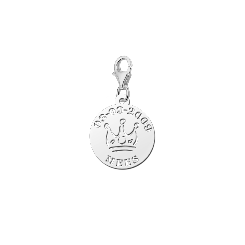 Silber Baby Charm Krone mit Namen und Datum