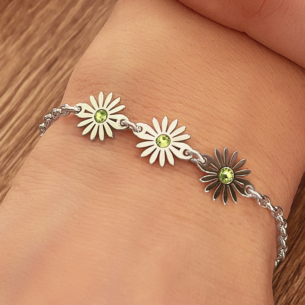 Armband mit drei Gänseblümchen mit Geburtssteinen