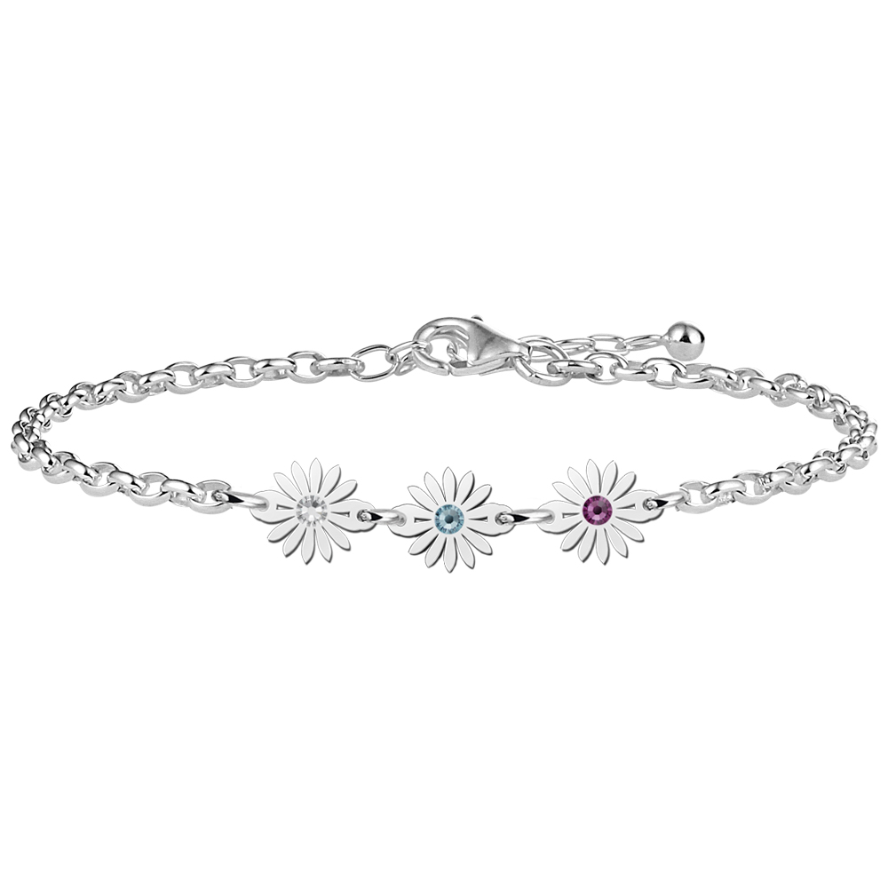Armband  mit drei Gänseblümchen mit Geburtssteinen