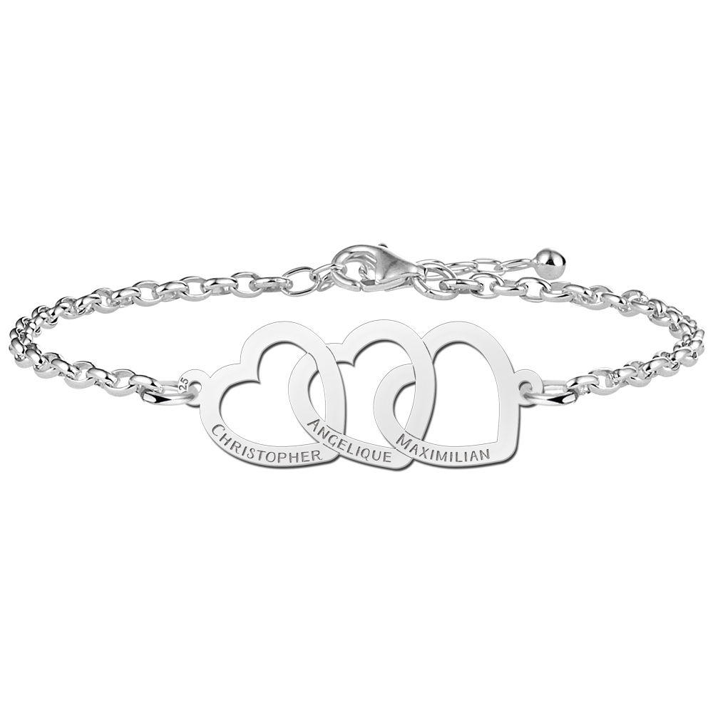 Armband aus Silber mit drei Herzen