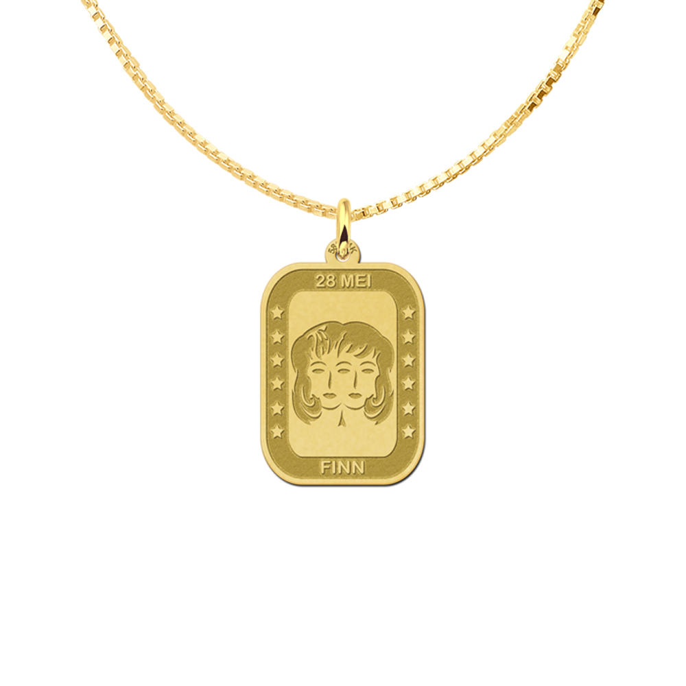 Goldener rechteckiger Sternzeichen Anhänger Zwilling