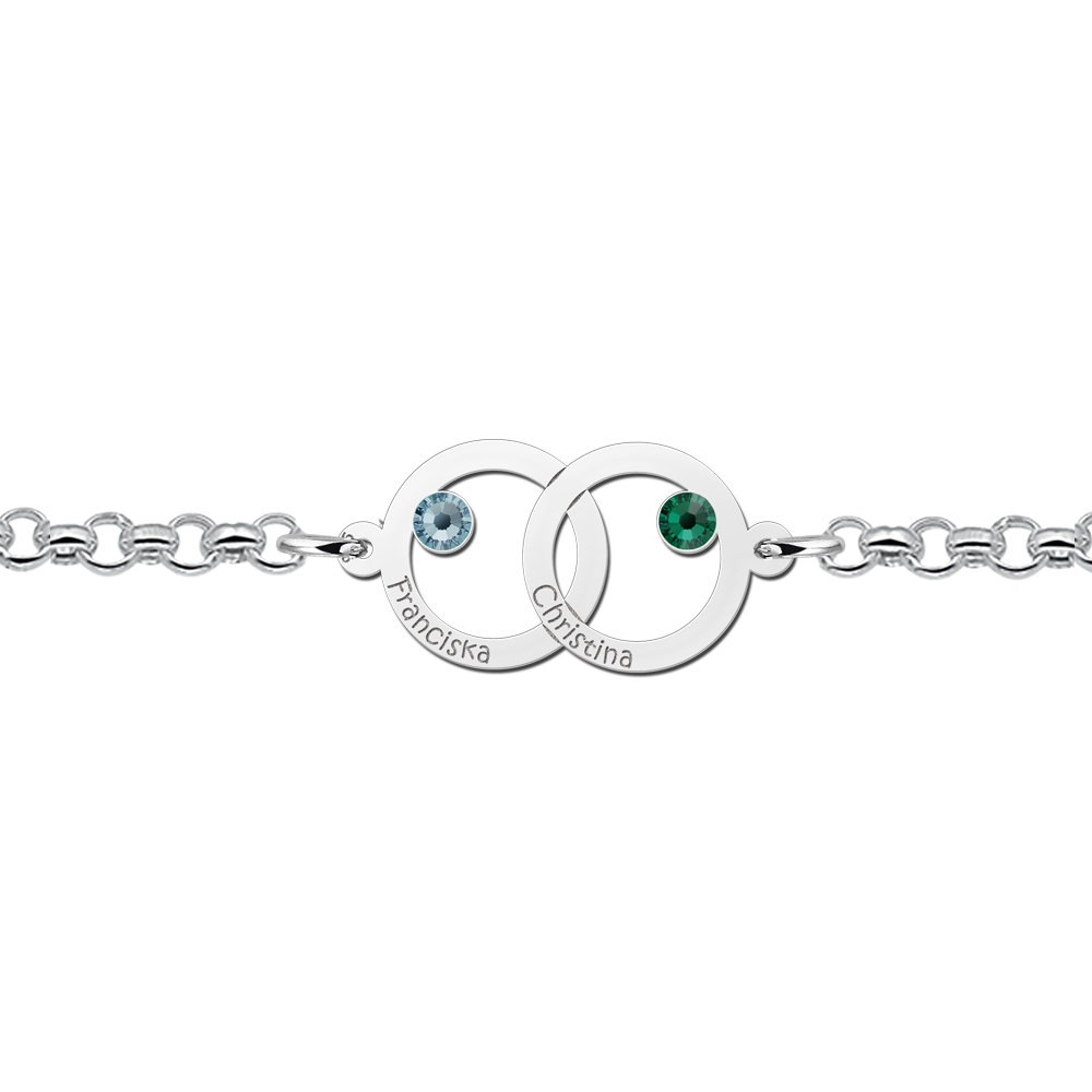 Silber Mutter Tochter Armband mit Namen und Geburtssteinen