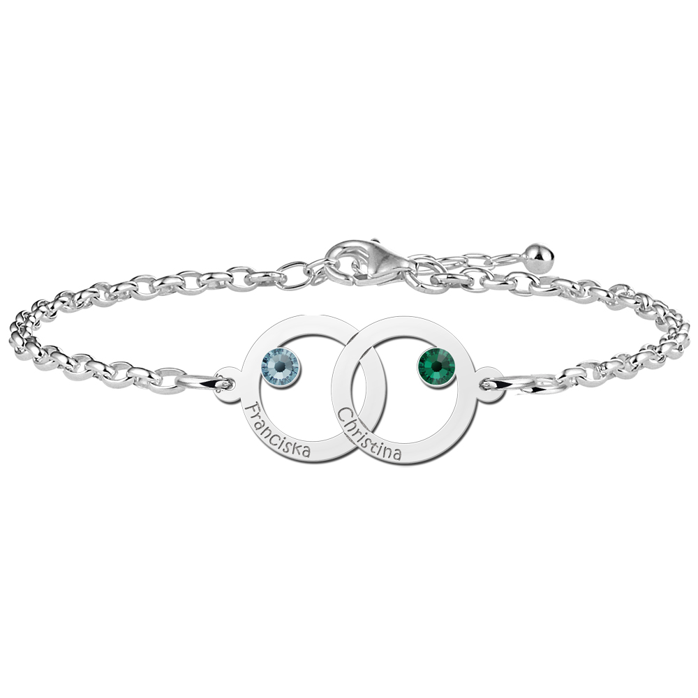Silber Mutter Tochter Armband mit Namen und Geburtssteinen