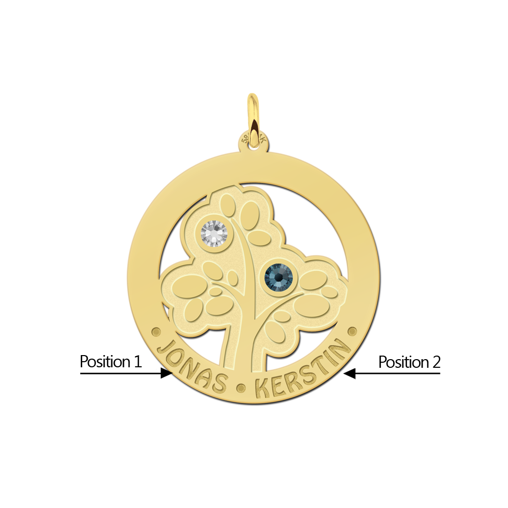 Goldene Familienbaum-Halskette mit Geburtssteinen