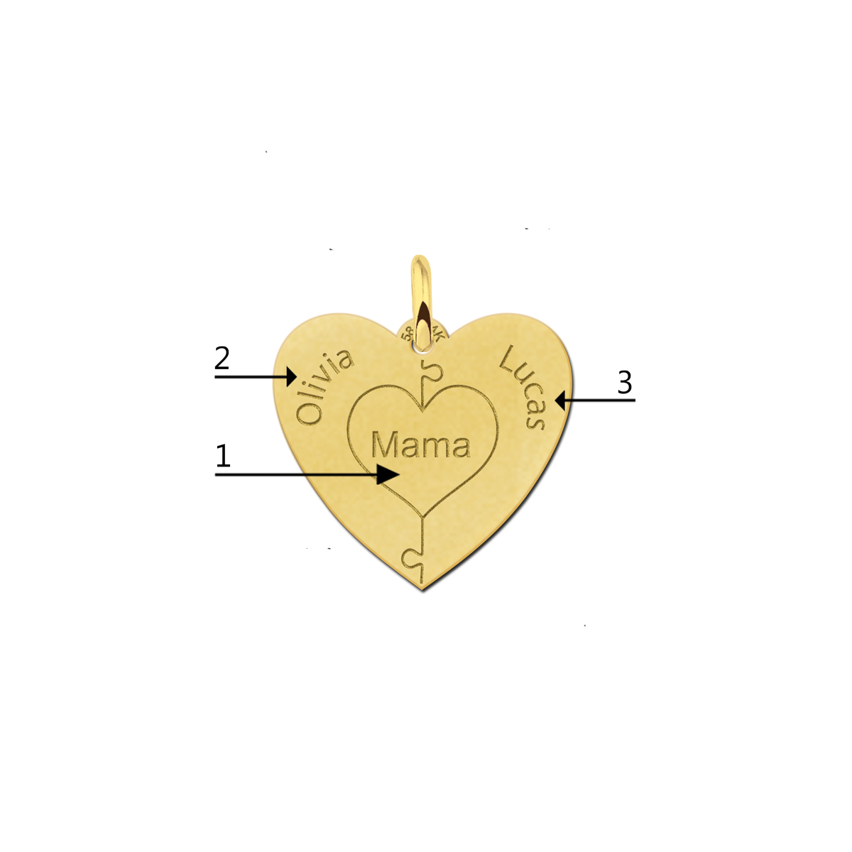 Herz-Anhänger Puzzle aus 14 Karat Gold – 3–6 Namen