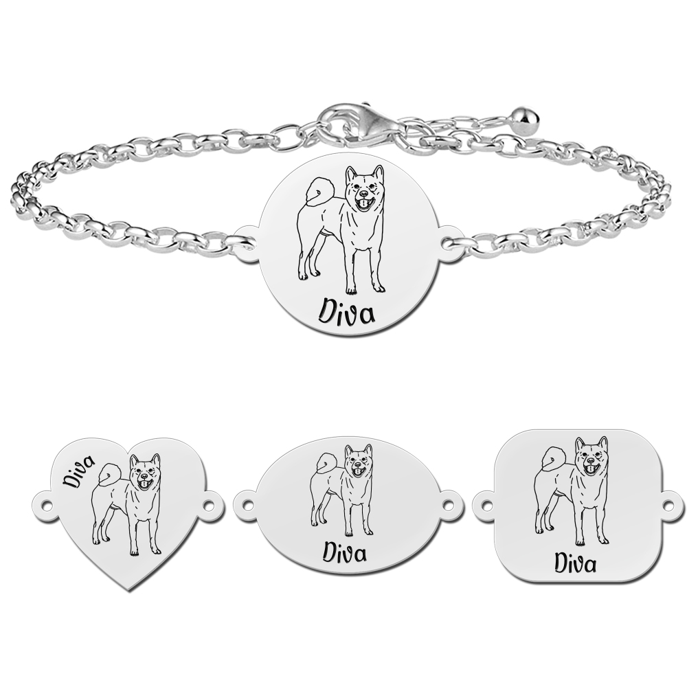 Silbernes Armband mit Hundegravur Akita