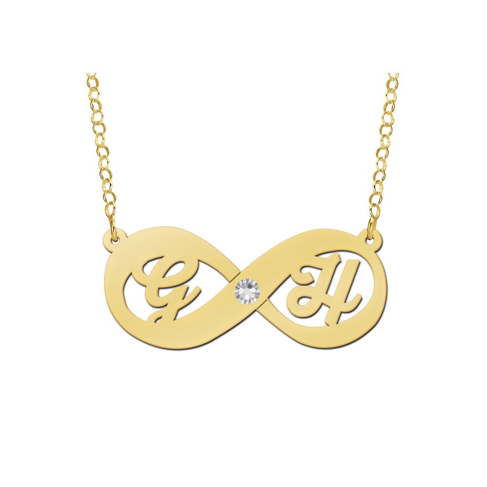 Goldene Infinity Kette mit Initial und Zirkonia