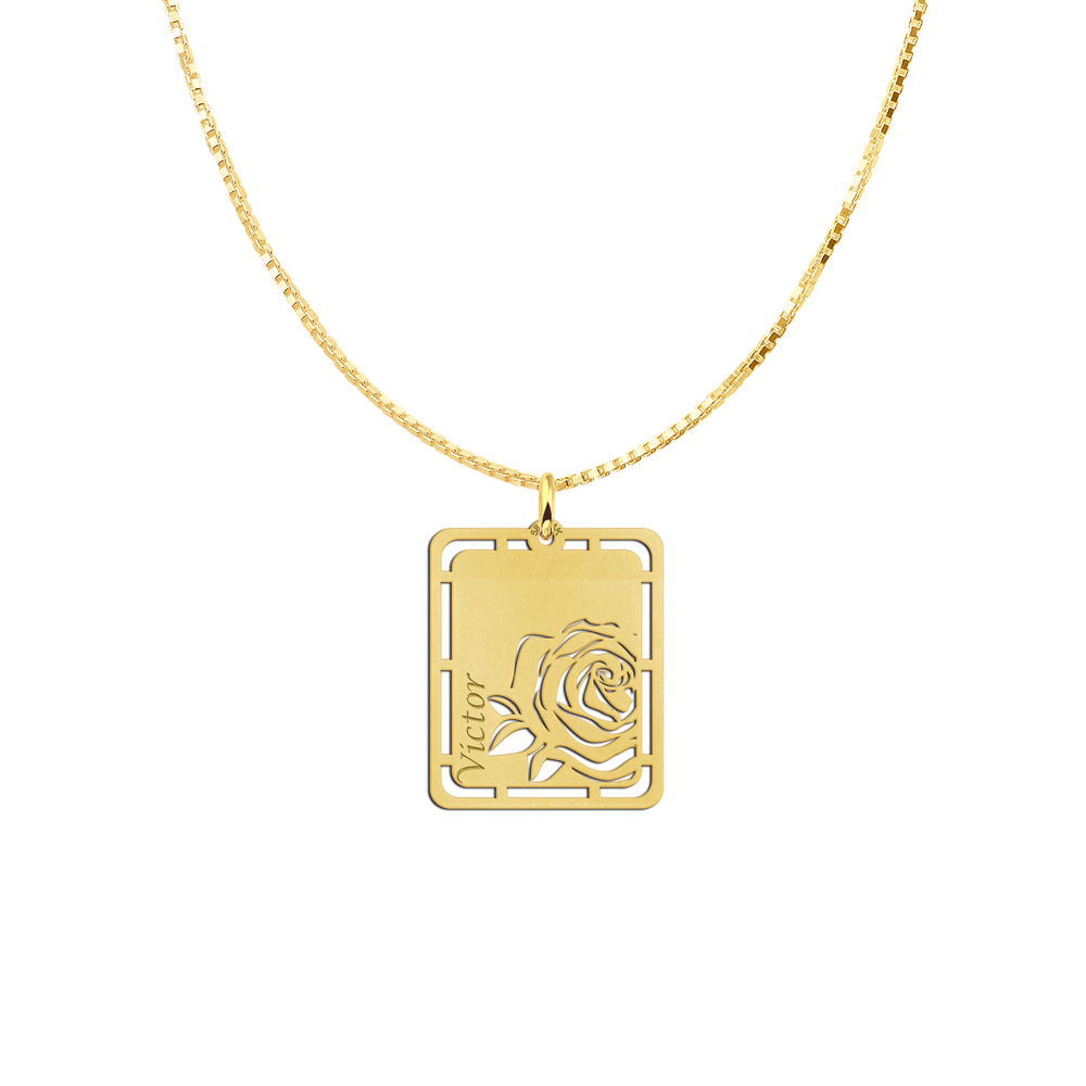 Goldener Anhänger mit Rose und Namensgravur