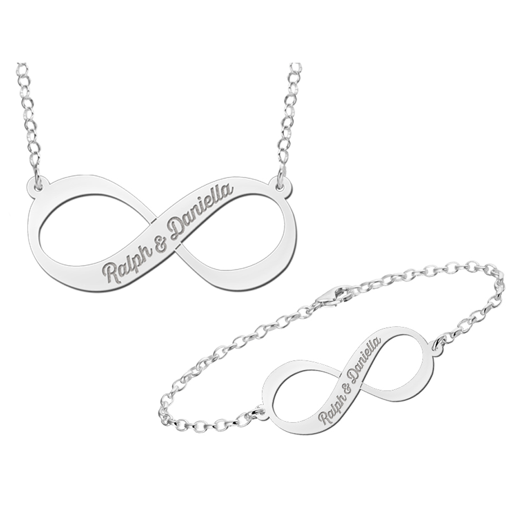 Silber Infinity Kette und Armband Set mit Gravur