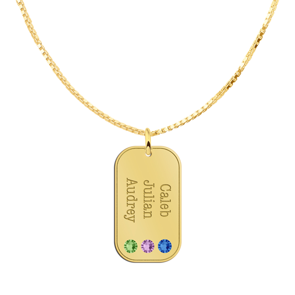 Goldener Anhänger mit drei Namen und Zirkonia-Geburtssteinen