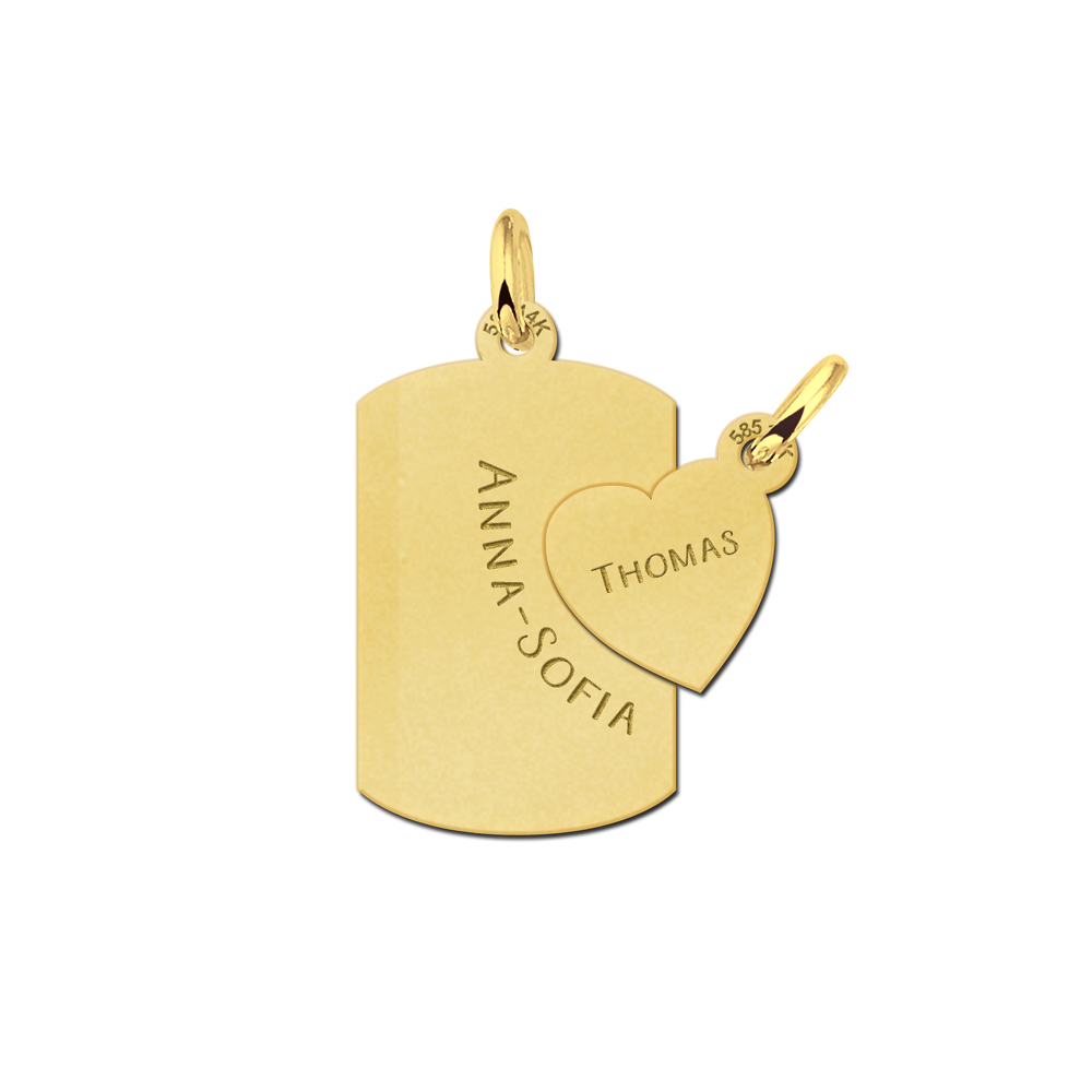 Goldene Freundschaftskette Dogtag mit Herz