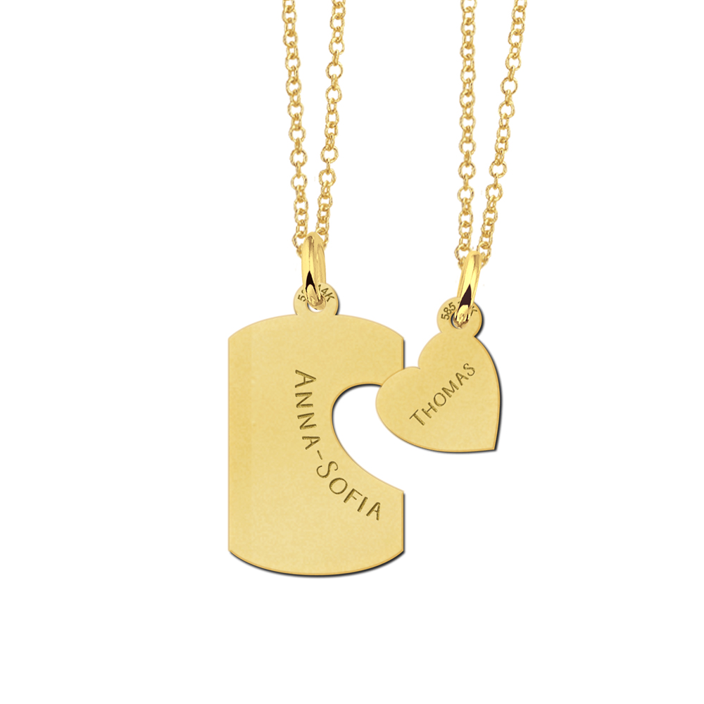 Goldene Freundschaftskette Dogtag mit Herz