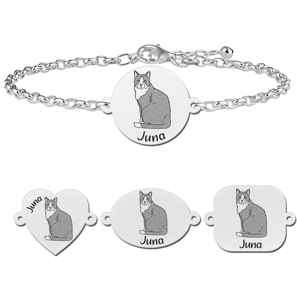 Silbernes Armband mit Katzenanhänger Tuxedo Katze