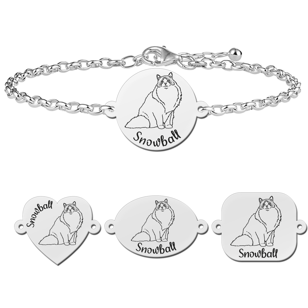 Silbernes Armband mit Katze und Name Ragdoll