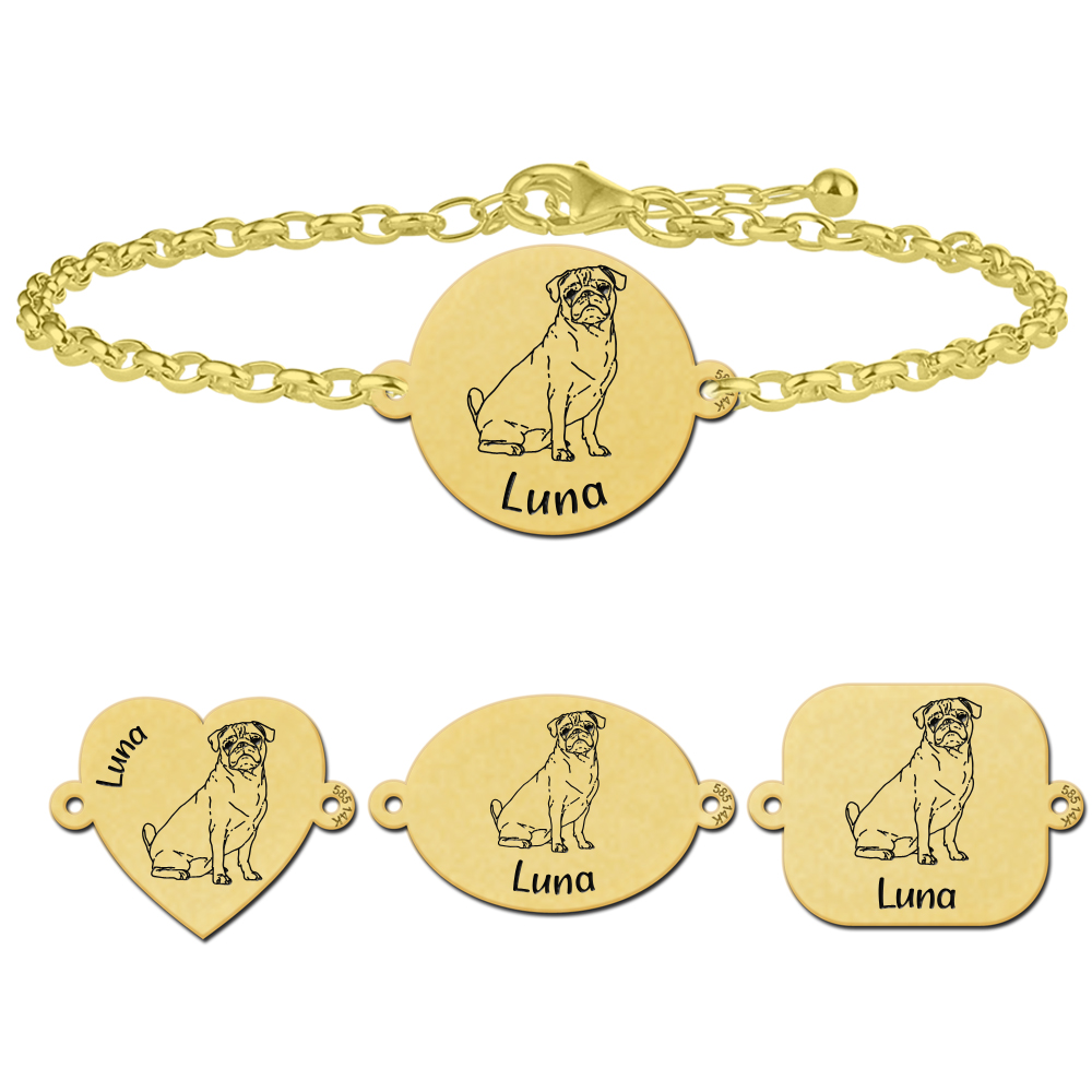 Goldenes Porträt Hundearmband Mops