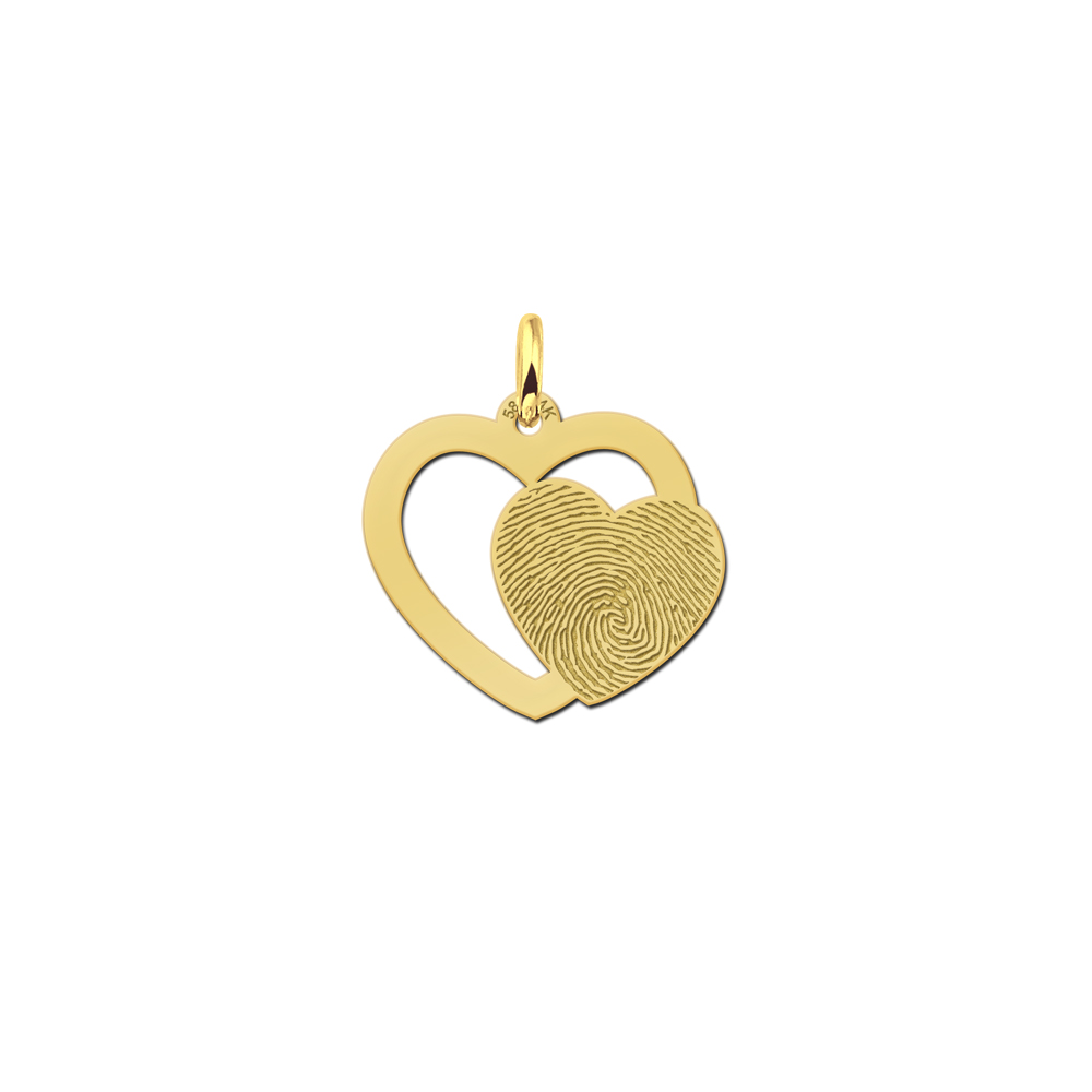 Doppelherz Anhänger aus 14 Karat Gold mit Fingerabdruck