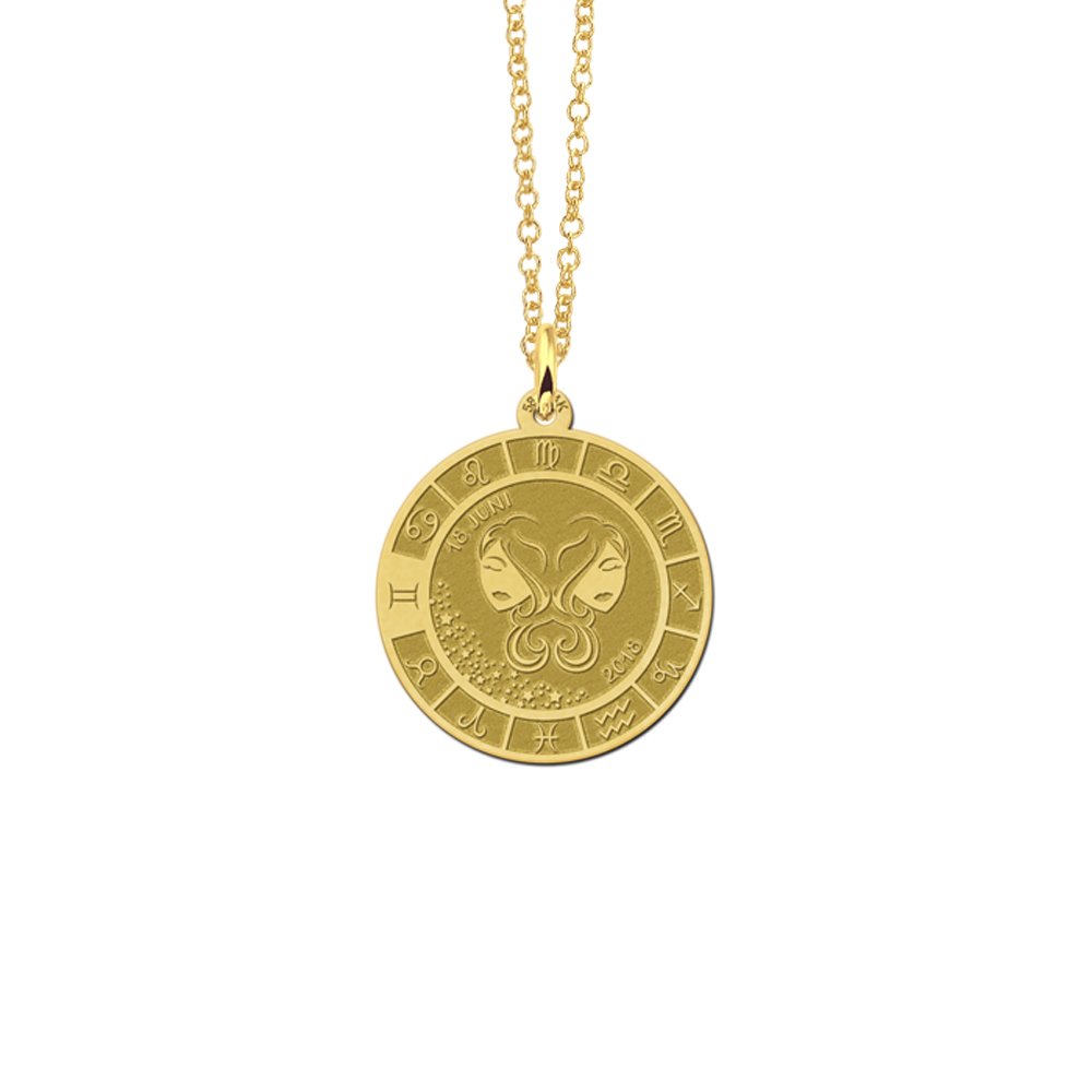 Goldener runder Sternzeichen Anhänger Zwilling