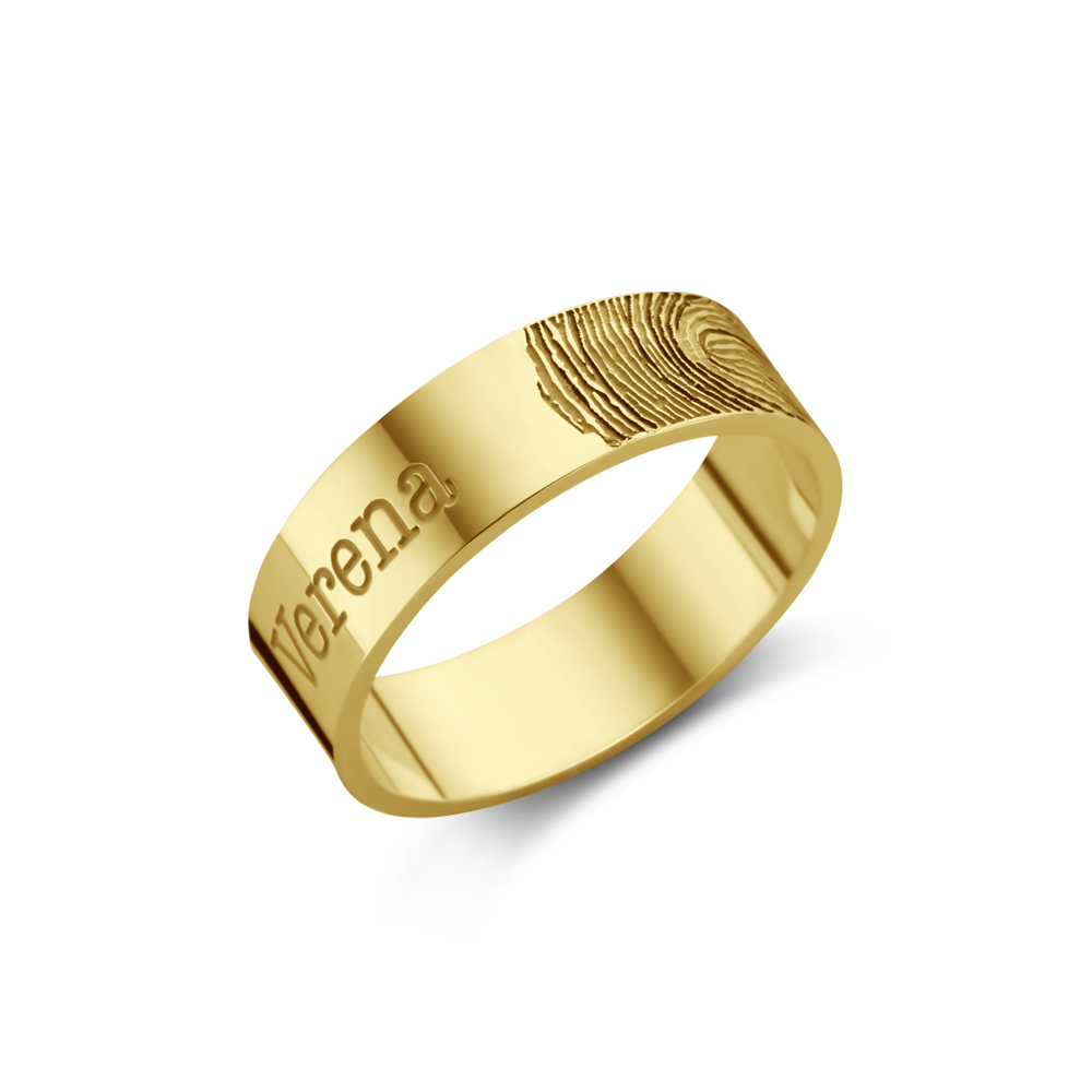 Goldener Ring mit Fingerabdruck und Name - 6mm flach