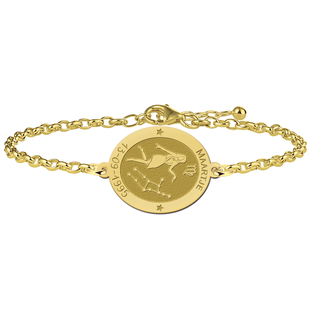 Vergoldetes ovales Sternzeichen Armband Jungfrau mit Name und Datum