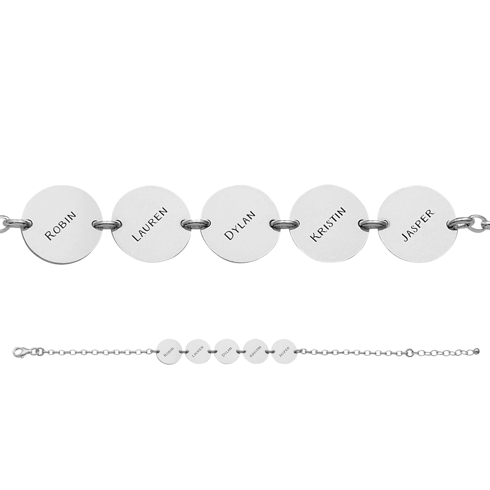 Silbernes Armband mit Namen in runden Plättchen