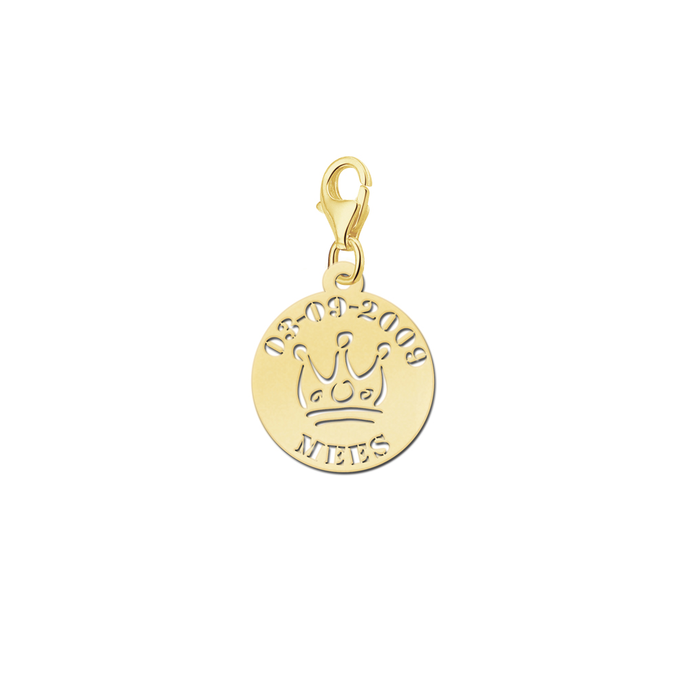 Gold Baby Charm Krone mit Namen und Datum