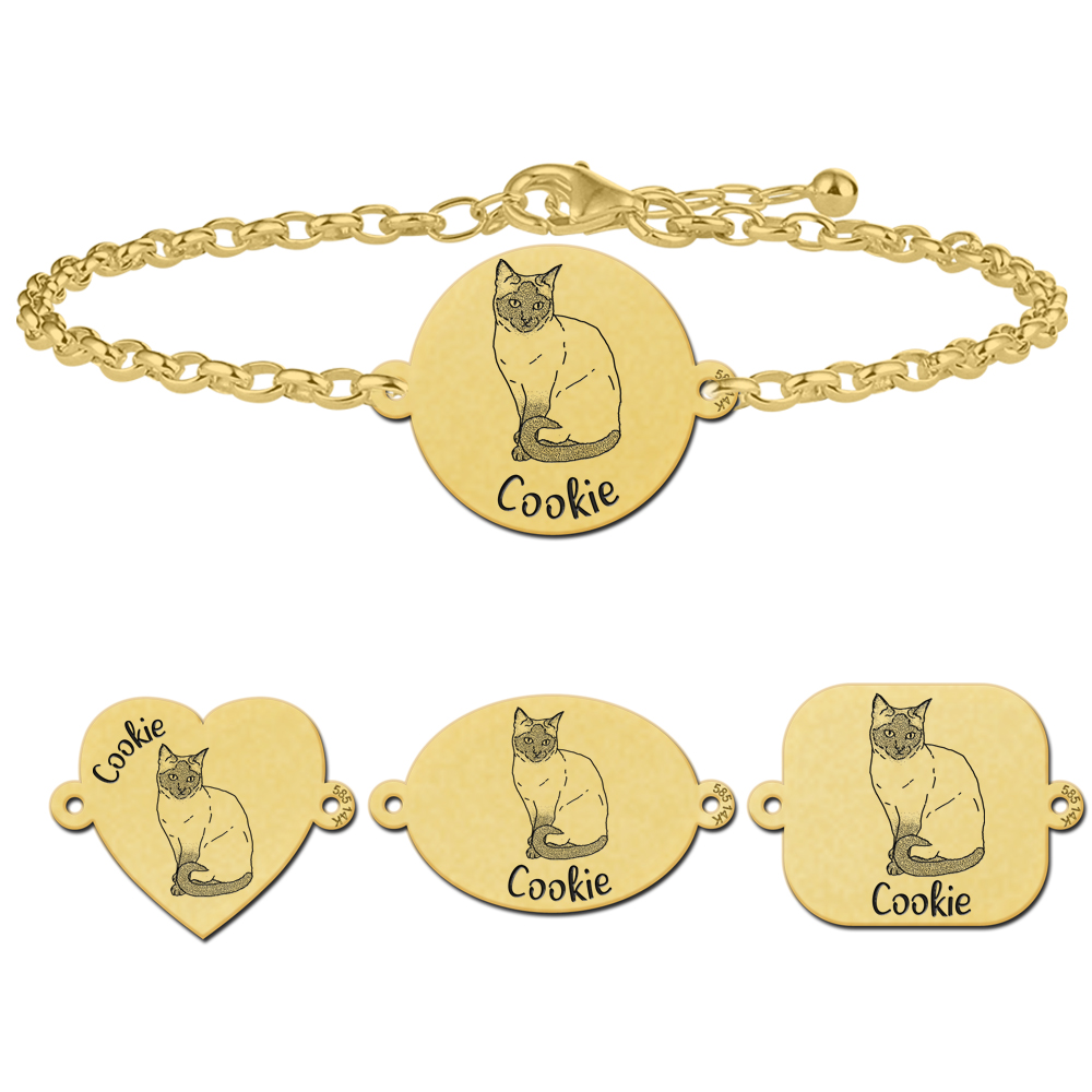 Goldenes Armband mit Katzengravur Siamkatze