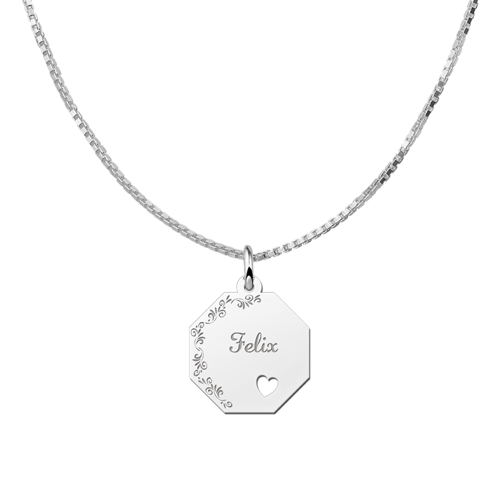 Kettenanhänger Silber mit Verzierung und Herzchen