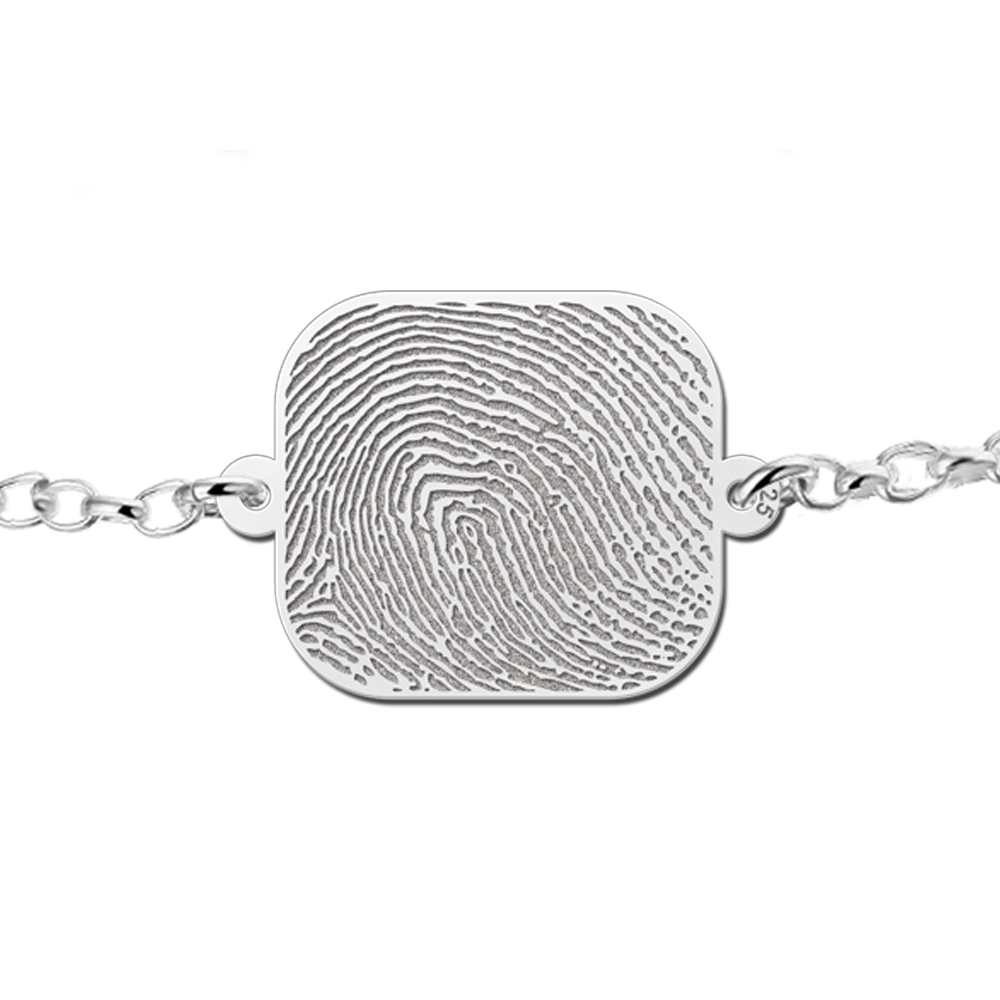 Silberarmband mit abgerundetem rechteckigem Fingerabdruck-Anhänger