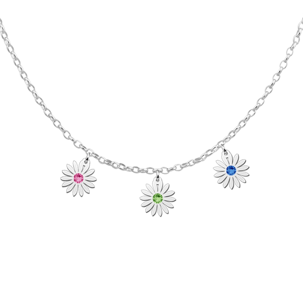 Kette mit drei Gänseblümchen mit Geburtssteinen