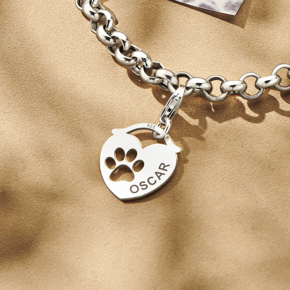Silberner Tier Namens-Charms-Anhänger Herz Pfote