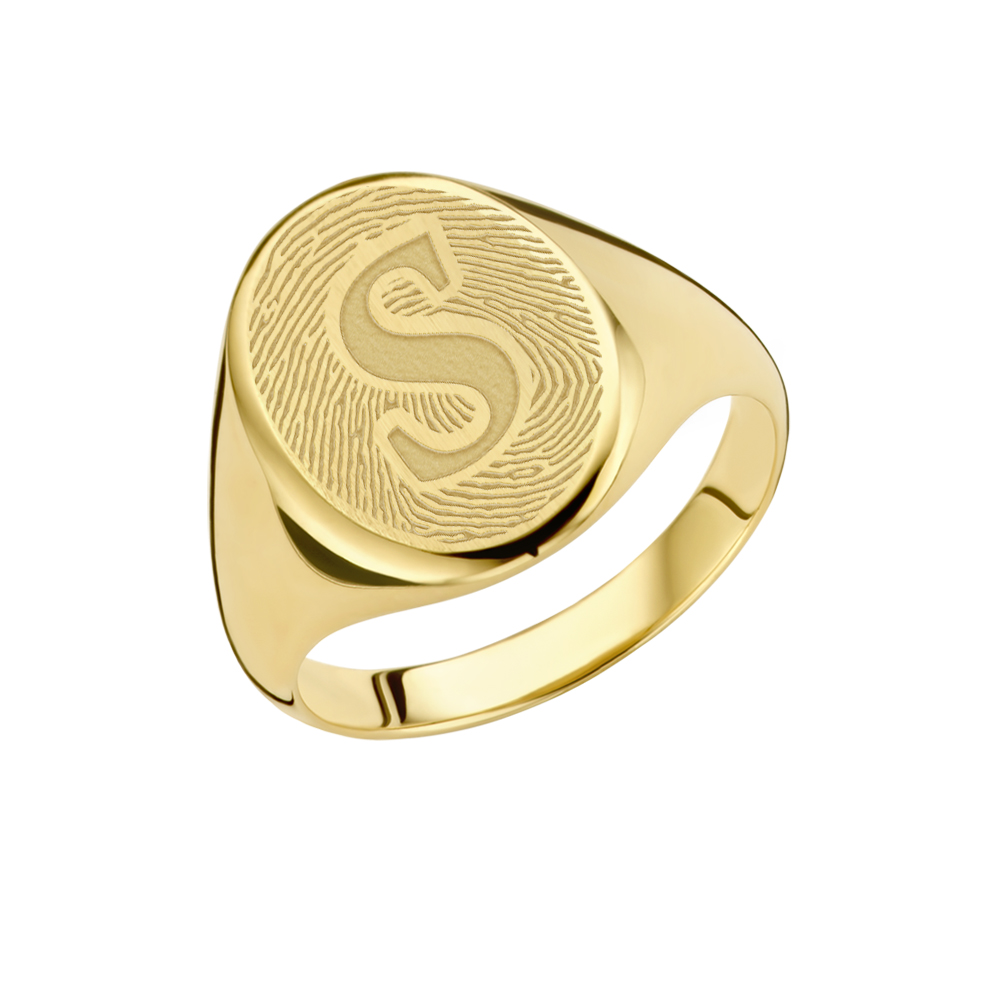 Goldener Siegelring oval Heren mit Fingerabdruck