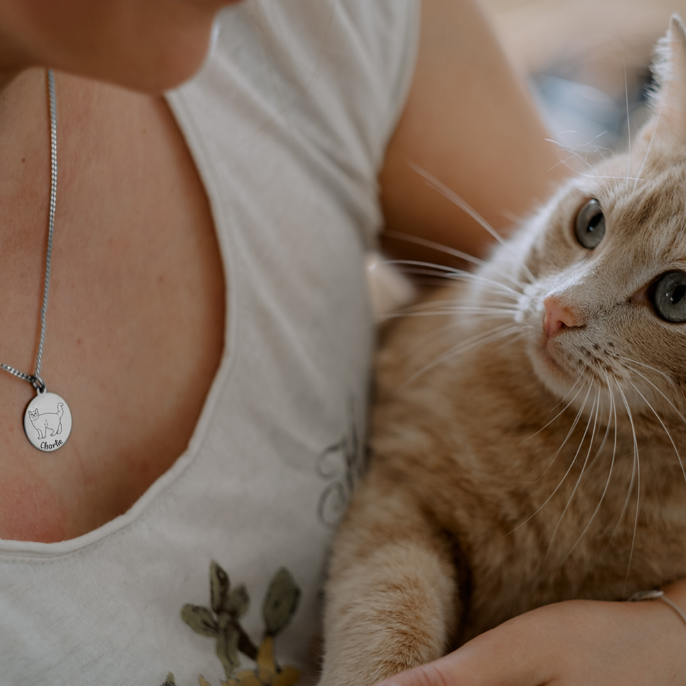 Silberne Kette mit Katzenanhänger Abessienier