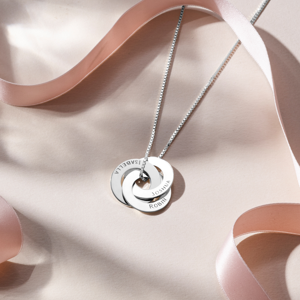Silberne Russische Ringe Kette mit drei Namen