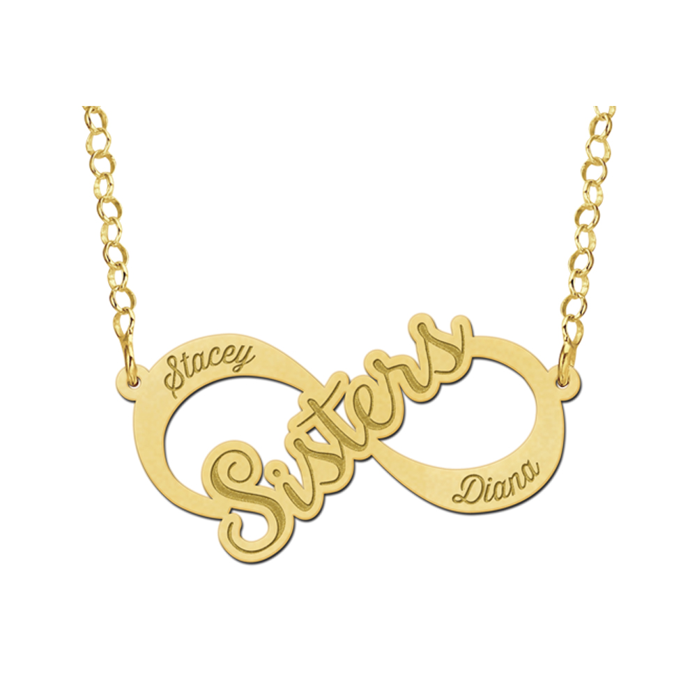 Goldene Infinity-Kette mit Sisters-Design und Namen