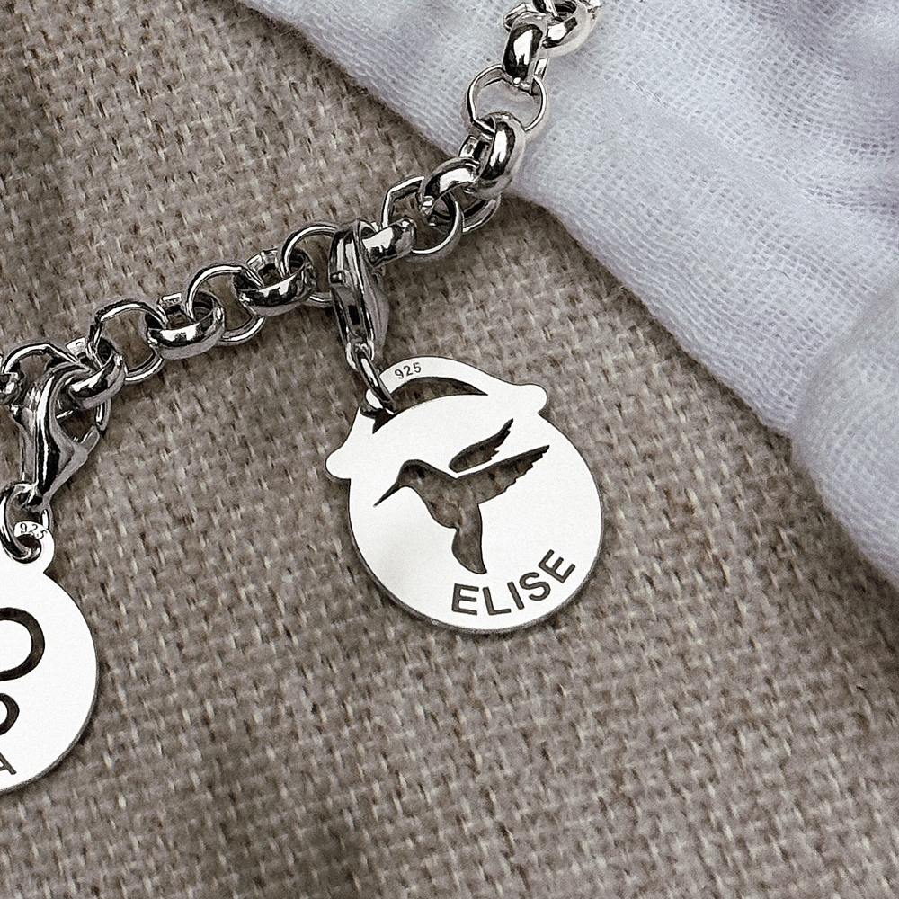 Silberner Tier Namens-Charms-Anhänger rund Vogel
