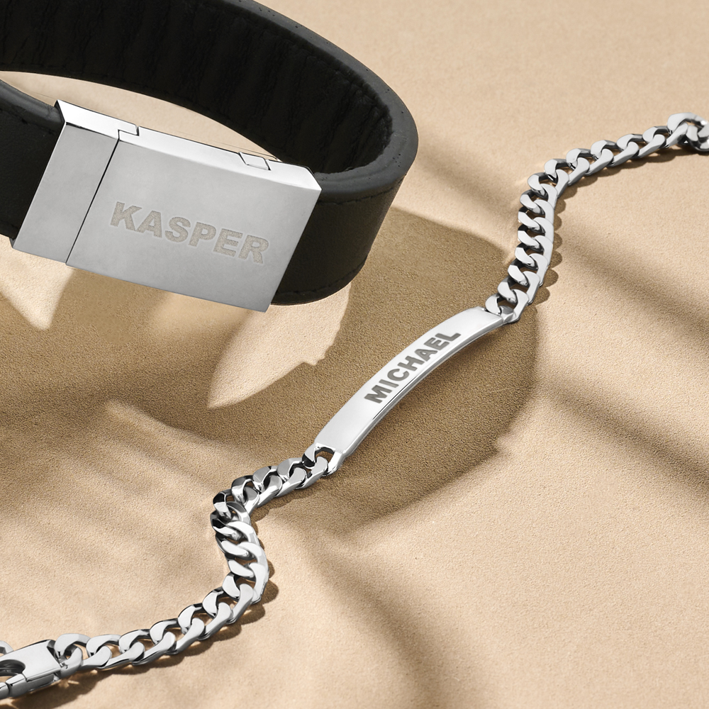 Massives Herrenarmband aus Silber mit Namen Gourmet